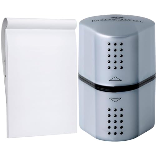 Brunnen Malblock (A4, 100 g/m², 75 Blatt, kopfverleimt) & Faber-Castell 183800 - Dosenspitzer Grip 2001, 3in1, Anspitzer mit Behälter für Blei- und Buntstifte von BRUNNEN