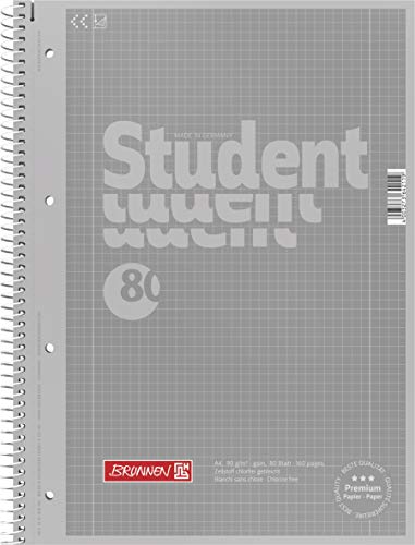 Brunnen Notizblock/Collegeblock Student Colour Code (A4 kariert, Lineatur 28, 90 g/m², 80 Blatt) (Silber | 10er Pack) von Brunnen