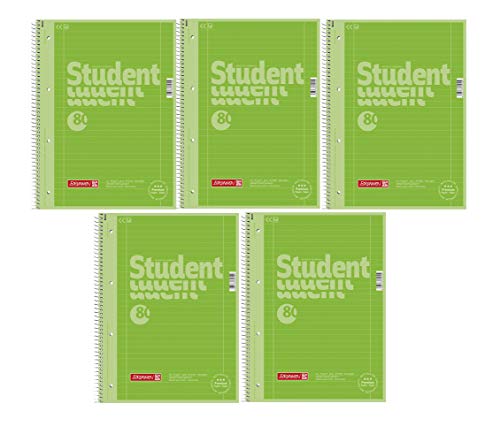 Brunnen Notizblock/Collegeblock Student Colour Code (A4 liniert, Lineatur 27, 90 g/m², 80 Blatt) (5er Pack | Kiwi grün) von BRUNNEN