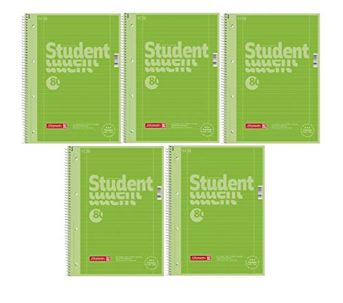 Brunnen Notizblock/Collegeblock Student Colour Code (A4 liniert, Lineatur 27, 90 g/m², 80 Blatt) (5er Pack | Kiwi grün) von Brunnen
