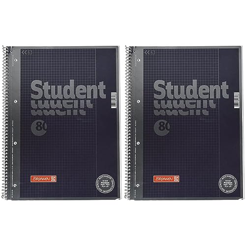 Brunnen Notizblock/Collegeblock Student Premium, 4-fach-gelocht (Veredeltes DeckBlatt mit Metallic-Effekt, A4, kariert Lineatur 26, 90 g/m², 80 Blatt) (Packung mit 2) von Brunnen