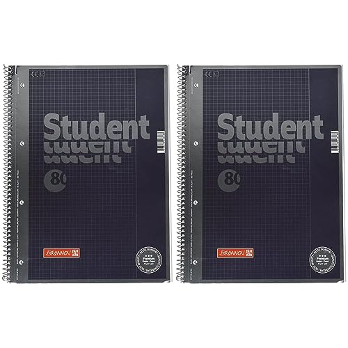 Brunnen Notizblock/Collegeblock Student Premium, 4-fach-gelocht (Veredeltes DeckBlatt mit Metallic-Effekt, A4, kariert Lineatur 26, 90 g/m², 80 Blatt) (Packung mit 2) von BRUNNEN