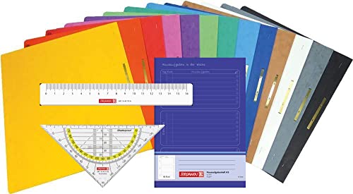 Brunnen Schnellhefter Pappe extrastark - GROßPACK bunt - 13 Stück bzw. Farben im Pack - inklusive 16cm Lineal, Geodreieck und Hausaufgabenheft Brunnen Schnellhefter Pappe extrastark - GROßPACK bunt - 13 Stück bzw. Farben im Pack - inklusive 16cm Lineal, Geodreieck und Hausaufgabenheft von BRUNNEN