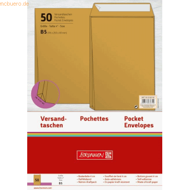 Brunnen Versandtaschen B5 Haftklebung 110g/qm braun VE=50 Stück Brunnen Versandtaschen B5 Haftklebung 110g/qm braun VE=50 Stück von Brunnen