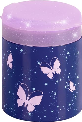 Brunnen Dosenspitzer Magic Butterfly für dicke und dünne Bunt- und Bleistifte, Metall, Stiftspitzer, Bleistiftspitzer, Pencil Sharpener, rosarot, lila von BRUNNEN