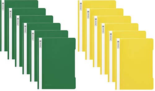 Schnellhefter A4 farbig sortiert PP-Folie glasklares Deckblatt (Schnellhefter PP, grün gelb, 12) von Brunnen
