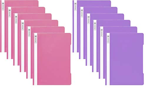 Schnellhefter A4 farbig sortiert PP-Folie glasklares Deckblatt (Schnellhefter PP, pink violett, 12) von Brunnen