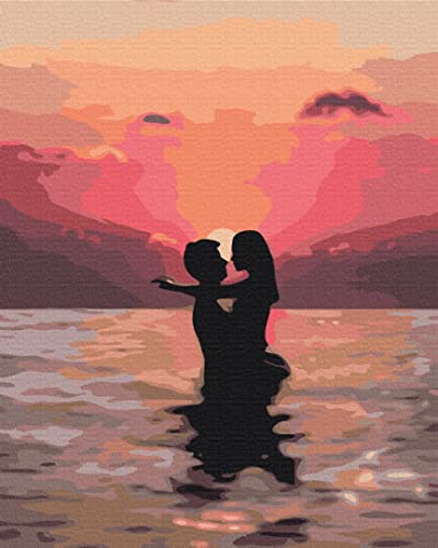 Brushme Malen nach Zahlen Set - 40x50 cm Leinwand - Mit Acrylfarben, 3 Profi-Pinseln & Anleitung (In love at sunset, 40x50cm (ohne Rahmen)) von Brushme