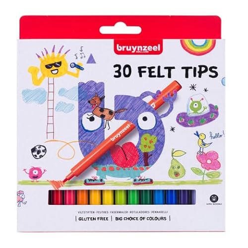 Bruynzeel Kids - Set mit Filzstiften in 30 Farben - abwaschbare Tinte auf Wasserbasis - Kunststoffetui - kindersicher und glutenfrei von Bruynzeel