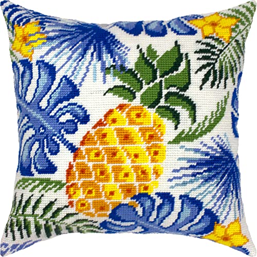 Ananas. Nadelspitzen-Set. Kreuzstichkissen Überwurfkissen, 40,6 x 40,6 cm. Bedruckte Leinwand, europäische Qualität von Brvsk