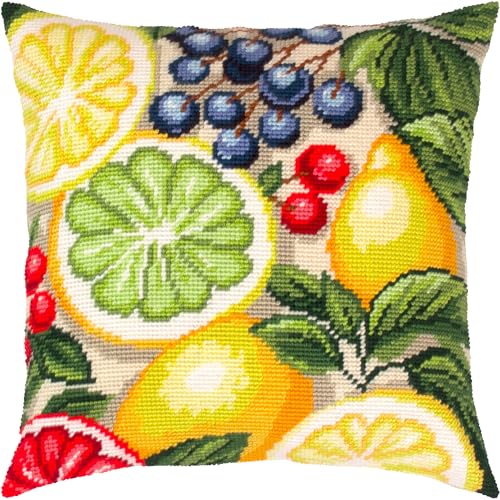 Brvsk Nadelspitzen-Set für Erwachsene und Anfänger: Fruity Fiesta 40,6 x 40,6 cm mit klarem, präzisem gedrucktem Design auf Baumwollleinwand; inklusive 2 Nadeln, Garn und leicht lesbarer Tabelle von Brvsk