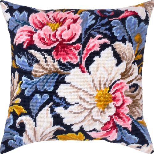 Brvsk Pfingstrose, Stickset mit bedruckter Tapisserie-Leinwand (40 × 40 cm) — Stickkissen-Kit für kreative Wohnkultur — Handarbeitsset für Erwachsene Anfänger von Brvsk