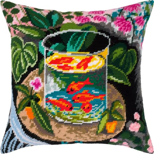 Brvsk Red Fish Gestempeltes Kreuzstich-Set mit bedruckter Tapisserie-Leinwand (40 × 40 cm) – Gestempeltes Kreuzstich-Kissen für kreative Wohnkultur – Handarbeitsset für Erwachsene Anfänger von Brvsk