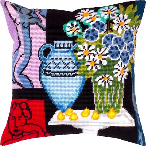 Brvsk The Daisies - Needlepoint Kit w/Printed Tapestry Canvas (40 × 40 cm) — Needlepoint Cushion Kit for Creative Home Décor — Needlework Kit for Adult Beginners von Brvsk