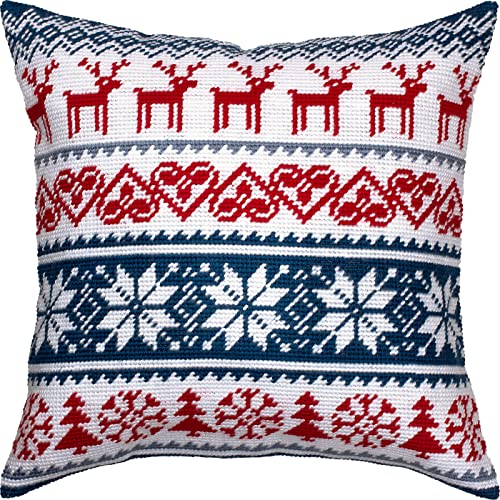 Brvsk Weihnachts Hirschmuster Stickset mit bedruckter Gobelin (40 × 40 cm) Stickkissenset für kreative Inneneinrichtung Handarbeitsset für erwachsene Anfänger von Brvsk