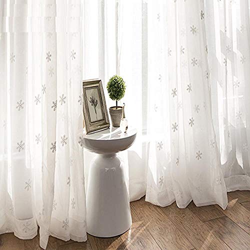 Bryights Gardine Weiße Schneeflocke Gardinen Stickvorhänge Für Wohnzimmer Schlafzimmer Tüll Vorhänge Für Küche Weihnachten Voile Vorhänge-B150Xh250Cm 1Stück_Rod Pocket von Bryights