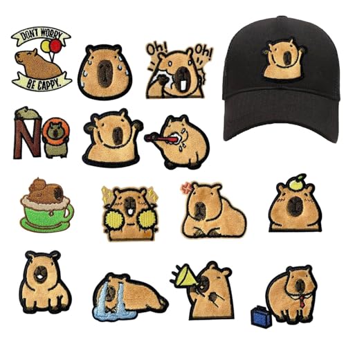 Aufnäher zum Aufbügeln, Capybara-Form, bestickte Applikationen für Rucksäcke, Kleidung, Hüte und Heimtextilien, 14-teiliges süßes Patch-Set für Lehrer, Teenager, Eltern, Modedesigner Aufnäher zum Aufbügeln, Capybara-Form, bestickte Applikationen für Rucksäcke, Kleidung, Hüte und Heimtextilien, 14-teiliges süßes Patch-Set für Lehrer, Teenager, Eltern, Modedesigner von Bsbkoj