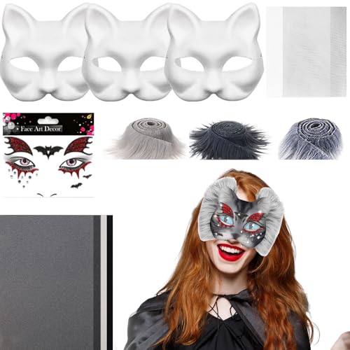 Bsbkoj Crafts Katzenmasken, Blanko-Tier-Verkleidungsmasken-Set, 19 x 17 cm, Netz- und Filzblatt-Zubehör-Set, Herren-Kostüm-Events, Cosplay-Dekoration für Maskerade, Karneval, Party Bsbkoj Crafts Katzenmasken, Blanko-Tier-Verkleidungsmasken-Set, 19 x 17 cm, Netz- und Filzblatt-Zubehör-Set, Herren-Kostüm-Events, Cosplay-Dekoration für Maskerade, Karneval, Party von Bsbkoj