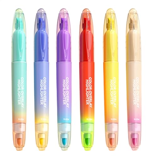 Bsbkoj Doppelseitiger Textmarker, 6 x farbige Marker (15 cm), glatte Schreibspitze zum Ausmalen, Unterstreichen und Hervorheben in der Schule, am Arbeitsplatz oder zu Hause von Bsbkoj