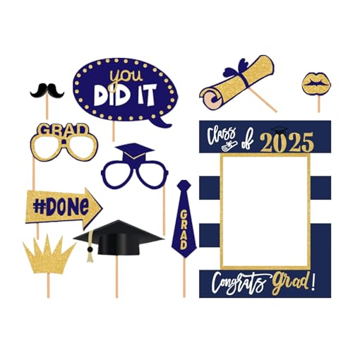 Graduation Photo Props, Grad Selfie Supplies Kit, 2025 Picture Prop with Hat Signs, Sturdy Cardstock with Sticks, for Graduations Party Favors and Ceremony Decorations von Bsbkoj
