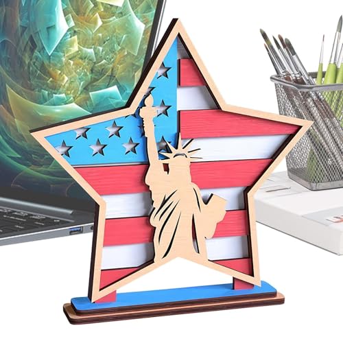 Independence Day Centerpieces, 7.09x7.09x1.97 Inches Colorful Wooden Star Ornaments, 4-Pack Festive Decorations for Home Restaurant Studio Table Display von Bsbkoj