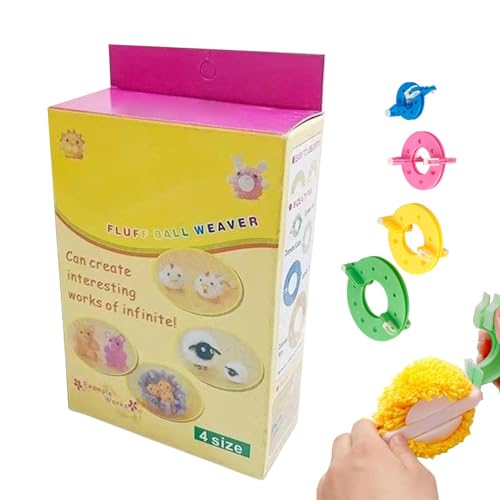 Maker Set, 4 Größen Runde Flaum Ball Maker, Möglichkeiten Wolle Dekoration Handwerk Garn Werkzeuge für Kinder und Erwachsene, Häkeln Stricken & Nadel Basteln, 4 Größen 3,5 cm, 5,5 cm von Bsbkoj