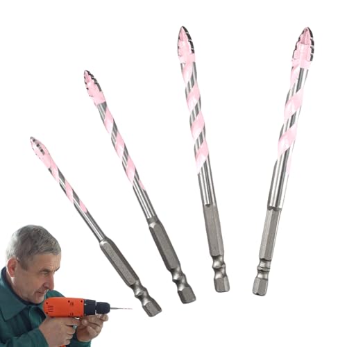 Masonry Drill Bit Set, Brick Bit, 6mm 8mm 10mm 12mm, Eccentric Serrated 4-Flute Tips, Ceramic Porcelain, High-Strength Multi-Purpose Drilling for Concrete, Steel, Tile, Glass von Bsbkoj