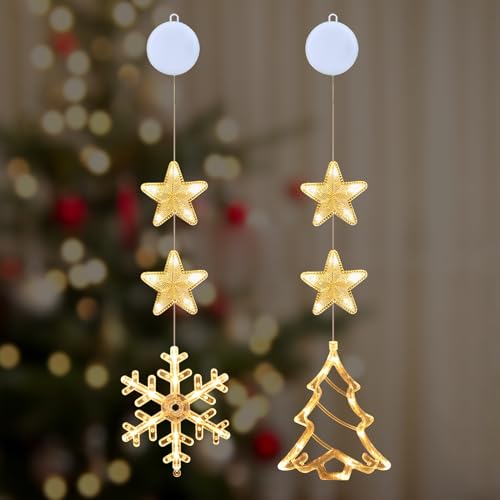 2 Stück Fenster Weihnachtsbeleuchtung Edel, Fensterlicht Weihnachten Batterie Bunt LED, Leuchtstern Fenster Saugnapf 3D, Weihnachtsdeko Amerikanisch Beleuchtet Aufhängen Warmweiß (Schneeflocke/Baum) 2 Stück Fenster Weihnachtsbeleuchtung Edel, Fensterlicht Weihnachten Batterie Bunt LED, Leuchtstern Fenster Saugnapf 3D, Weihnachtsdeko Amerikanisch Beleuchtet Aufhängen Warmweiß (Schneeflocke/Baum) von Bseical