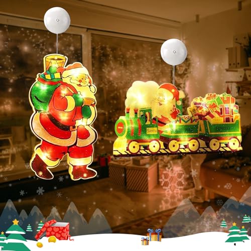 2 Stück Weihnachten Fenster Lichter,Fensterdeko Weihnachten Beleuchtet,Led Weihnachtsbeleuchtung Innenfenster Dekorationen Mit Saugnäpfen,Batteriebetrieben Lichterkette,für Weihnachten Fensterdeko (D) von Bseical