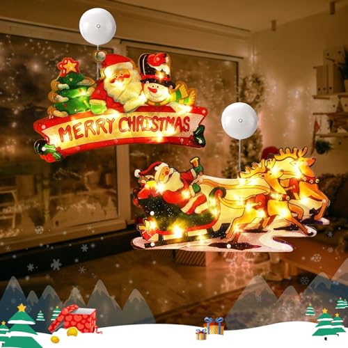 2 Stück Weihnachten Fenster Lichter,Fensterdeko Weihnachten Beleuchtet,Led Weihnachtsbeleuchtung Innenfenster Dekorationen Mit Saugnäpfen,Batteriebetrieben Lichterkette,für Weihnachten Fensterdeko (E) von Bseical