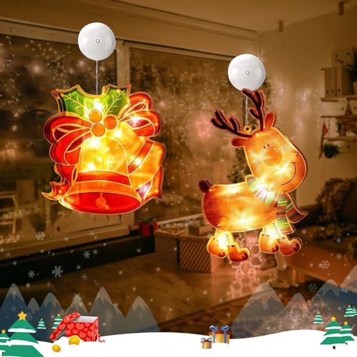 2 Stück Weihnachten Fenster Lichter,Fensterdeko Weihnachten Beleuchtet,Led Weihnachtsbeleuchtung Innenfenster Dekorationen Mit Saugnäpfen,Batteriebetrieben Lichterkette,für Weihnachten Fensterdeko (C) von Bseical