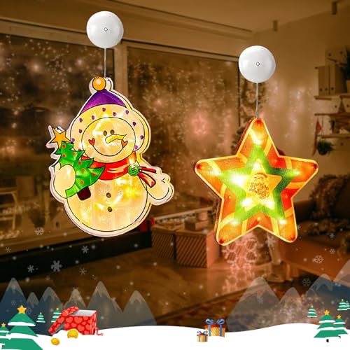 2 Stück Weihnachten Fenster Lichter,Fensterdeko Weihnachten Beleuchtet,Led Weihnachtsbeleuchtung Innenfenster Dekorationen Mit Saugnäpfen,Batteriebetrieben Lichterkette,für Weihnachten Fensterdeko (A) von Bseical