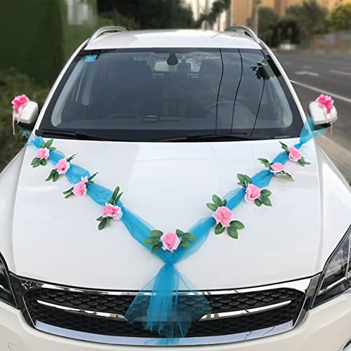 Autoschmuck Hochzeit Motorhaube, Hochzeitsdeko Auto Prächtige Set (mit 2 Autoschleifen Hochzeit Schleife + 9 Blumen) Deko Hochzeit für Alle Automodelle Schleife Herz Vintage Girlande Starkem Saugnapf von Bseical