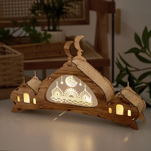 Bseical Ramadan Deko Lampe, Ramadan Dekoration Laterne, Ramazan Dekor Led Nachtlicht, Eid Mubarak Tischdekoration, Ramadan Tischdeko Laterne Deko, Eid Mubarak Hauptdekor Diy Geschenk (Original holz) von Bseical