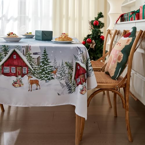 Tischdecke Weihnachten Weihnachtstischdecke Abwaschbar Weihnachtsdeckchen Christmas Table Cloth Garten Tischdecke Wachstuch Rund Oval Eckig Indoor (Blau, Eckig 140 x 240 cm) von Bseical