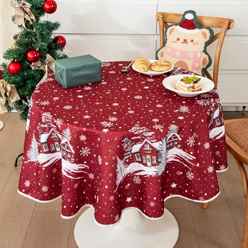 Tischdecke Weihnachten Weihnachtstischdecke Abwaschbar Weihnachtsdeckchen Christmas Table Cloth Garten Tischdecke Wachstuch Rund Oval Eckig Indoor (Rot, Eckig 85 x 85 cm) von Bseical