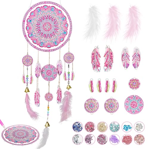 Traumfänger Bastelset, Basteln Geschenke Mädchen (5-6-7-8-9-10-11-12 Jahre), Diamond Painting, Suncatcher, Mosaik-Windspiele Geschenkideen und Weihnachtsdekorationen für Haus Fenster von Bsenhe