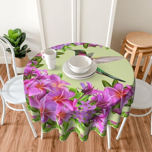 Bshuey Runde Tischdecke mit Frühlingsblumen, Kolibri, 152,4 cm, dekorative Tischdecke für Urlaub, Zuhause, Party, Tischdecke für Küche, Esszimmer, Picknick, drinnen und draußen von Bshuey