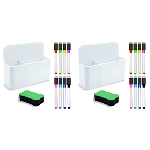 Bsowte 2 x magnetischer Markerhalter, trocken abwischbar, magnetischer Markerhalter für Whiteboard, 16 Stück trocken abwischbare Marker von Bsowte