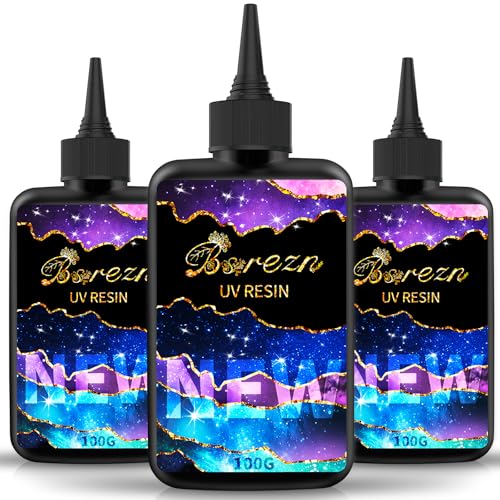 Bsrezn 300g Klar UV-Harz Hart, Hochglanz UV-Aushärteharz Kristall Kit Vorgemischte UV-Härtung Transparente Solaraktivierter Klebstoff für Schmuckherstellung Schnelle Aushärtung von Bsrezn