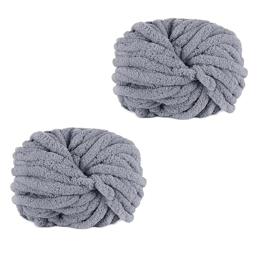 2 Stück Dicke Wolle Garn 250g, Grobstrick Weiches Wollgarn, Bunt Chunky Wolle, Soft Arm Knitting Zum Häkeln Für Decke, Perfekt Zum Weben Von Haustier Nest, Decken, Zierkissen-Grau von Bssowe