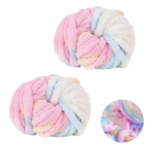 2 Stück Dicke Wolle Garn 250g, Grobstrick Weiches Wollgarn, Bunt Chunky Wolle, Soft Arm Knitting Zum Häkeln Für Decke, Perfekt Zum Weben Von Haustier Nest, Decken, Zierkissen-Marshmallow von Bssowe