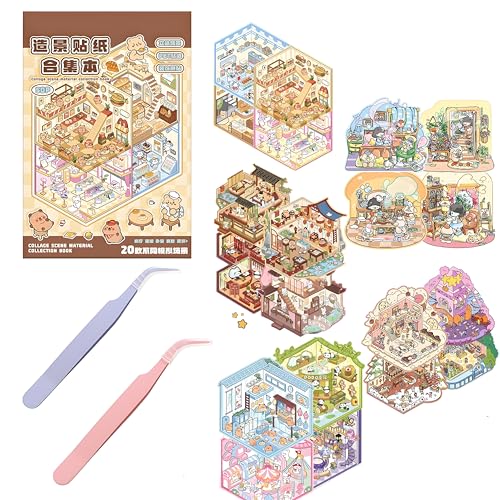 22 Stück DIY-Aufkleber, 3D Miniatur Haus Sticker, Hausaufkleber 3D Miniature Scene Stickers, Miniatur Haus Sticker 3D Mit Pinzette, Aufkleber Scene Selbermachen Von Kaffeehaus (A) von Bssowe