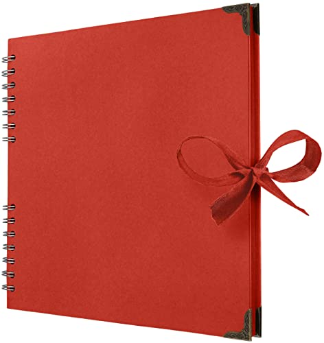 Bstorify Scrapbook-Album, 25,4 x 25,4 cm, 70 Seiten, dickes rotes Kraftpapier, Eckenschutz, Bandverschluss – ideal für Scrapbooking-, Kunst- und Bastelprojekte, Rot von Bstorify
