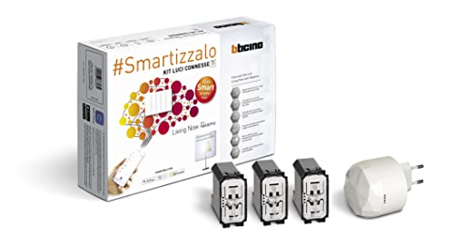 BTicino, Living Now Smart Licht-Set SKW3601KIT, zum Ein- und Ausschalten der Lichter über App oder mit Alexa, Google und Siri, mit 1 Plug-In-Gateway S36GWDC und 3 angeschlossenen Umstellern K4003C von Bticino