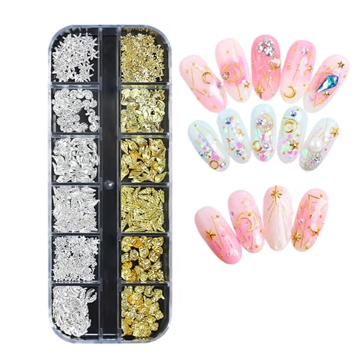 Sommer Muschel Nagelkunst Charms, Fingernagel-Dekoration, Gold Strand Ozeannieten Nagelschmuck, Ozean Thema Nagel Steinchen für Frauen Acryl Nagel Ozean, Nail Art für Nageldesign Zubehör (A) von Btsozer