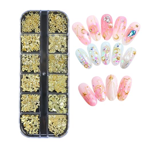 Sommer Muschel Nagelkunst Charms, Fingernagel-Dekoration, Gold Strand Ozeannieten Nagelschmuck, Ozean Thema Nagel Steinchen für Frauen Acryl Nagel Ozean, Nail Art für Nageldesign Zubehör (B) von Btsozer