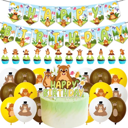 BULKEE 33 PCS Groundhog Day Party Dekoration, Murmeltier Happy Birthday Murmeltier Thema Banner Cupcake Toppers für Kinder Frühling Party Deko Februar 2. Geburtstag von BULKEE