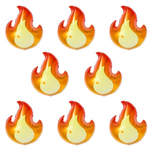 Flammen Party Ballon,8 Stück Geburtstag Feuer Luftballon,4D Flammen Foilballons,Kindergeburtstag Flammen Deko Luftballon Feuer Deko Feuer Ballons Deko für Kinder Rettung Thema Party Orange und Gelbe von BULKEE