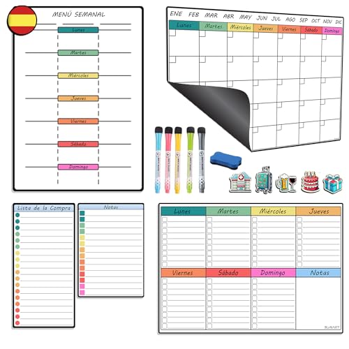Magnetische Kühlschranktafel, 5-teiliges Set mit magnetischem Kalender, Kühlschrank, Wochenmenü, Notiz- und Einkaufsliste, wöchentlicher Organizer mit 6 Stiften und Radiergummi Magnetische Kühlschranktafel, 5-teiliges Set mit magnetischem Kalender, Kühlschrank, Wochenmenü, Notiz- und Einkaufsliste, wöchentlicher Organizer mit 6 Stiften und Radiergummi von BuMart